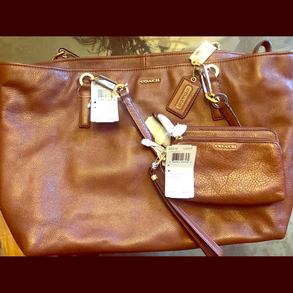 Chain Link Leather Coach Tote w/Wristlist